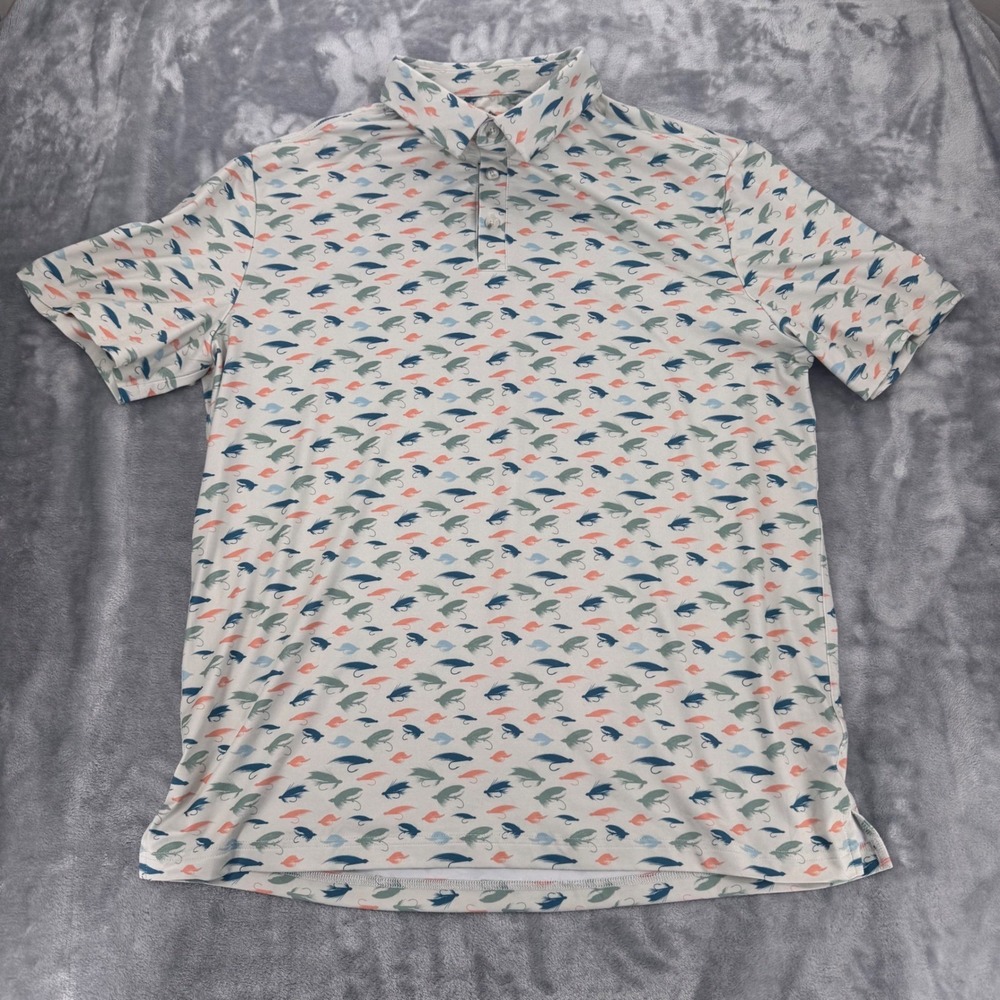 Burlebo  Mens Large‎ Fly Fishing Print Golf Polo Shirt "Find Your Wild"